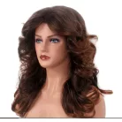 13/A , GESZTENYEBARNA GYÖNYÖRŰ SELYMES, HULLÁMOS MELÍROZOTT PARÓKA, VALÓDI HAJ FELHASZNÁLÁSÁVAL