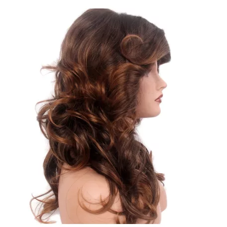 13/A , GESZTENYEBARNA GYÖNYÖRŰ SELYMES, HULLÁMOS MELÍROZOTT PARÓKA, VALÓDI HAJ FELHASZNÁLÁSÁVAL