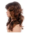 13/A , GESZTENYEBARNA GYÖNYÖRŰ SELYMES, HULLÁMOS MELÍROZOTT PARÓKA, VALÓDI HAJ FELHASZNÁLÁSÁVAL