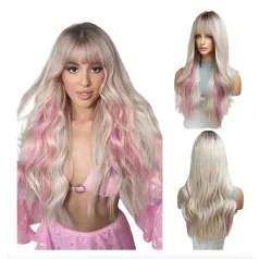   * ÚJ ÉRKEZÉS! TRENDI HOSSZÚ SZŐKE PARÓKA RÓZSASZÍN TINCSEKKEL, EXTRA PRÉMIUM MINŐSÉG!