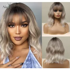   11/F, PILLANGÓ HULLÁMOS, KÜLÖNLEGESEN SZÉP, DIVATOS SZŐKE OMBRE PARÓKA,VALÓDI HAJ FELHASZNÁLÁSÁVAL