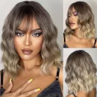 112, VILÁGOSBARNA-SZŐKE SZÍNÁTMENETES, DIVATOSAN HULLÁMOS PARÓKA, PRÉMIUM MINŐSÉG!