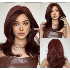   PIROSKA 2, FOKOZATOSAN VÁGOTT MODERN SÖTÉTVÖRÖS MELÍROZOTT PARÓKA, VALÓDI HAJ FELHASZNÁLÁSÁVAL