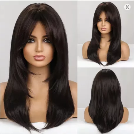 10A, NAGYON SZÉP SÖTÉTBARNA FÉLHOSSZÚ PARÓKA,VALÓDI HAJ FELHASZNÁLÁSÁVAL