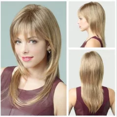   116, MAGYARORSZÁGI KÉSZLETEN! MODERN FÉLHOSSZÚ SÖTÉT-SZŐKE PARÓKA, VALÓDI HAJ FELHASZNÁLÁSÁVAL