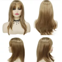   116, MAGYARORSZÁGI KÉSZLETEN! MODERN FÉLHOSSZÚ SÖTÉT-SZŐKE PARÓKA, VALÓDI HAJ FELHASZNÁLÁSÁVAL