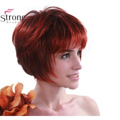   VAGÁNY RUBINVÖRÖS MELÍROS DIVATOSAN TÉPETT PARÓKA, VALÓDI HAJ FELHASZNÁLÁSÁVAL