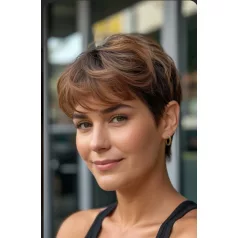   VÖRÖSES VILÁGOS GESZTENYE-BARNA, ENYHÉN MELÍROS PEPI, TOUPEE 100% vietnámi valódi haj, 