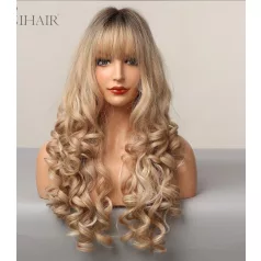   GYÖNYÖRŰ, TERMÉSZETES-SZŐKE HULLÁMOS OMBRE (fekete a töve) PARÓKA, VALÓDI HAJ FELHASZNÁLÁSÁVAL!