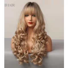   GYÖNYÖRŰ, TERMÉSZETES-SZŐKE HULLÁMOS OMBRE (fekete a töve) PARÓKA, VALÓDI HAJ FELHASZNÁLÁSÁVAL!