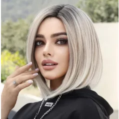   10/H, ELEGÁNS SÖTÉT MOGYORÓ-SZŐKE OMBRE PARÓKA,VALÓDI HAJ FELHASZNÁLÁSÁVAL