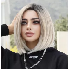   10/H, ELEGÁNS SÖTÉT MOGYORÓ-SZŐKE OMBRE PARÓKA,VALÓDI HAJ FELHASZNÁLÁSÁVAL