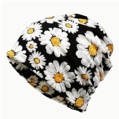   - - KEMOTERÁPIÁS PUHA VÉKONY SAPKA, MARGARÉTA MINTÁS, FEKETE SZÍNBEN