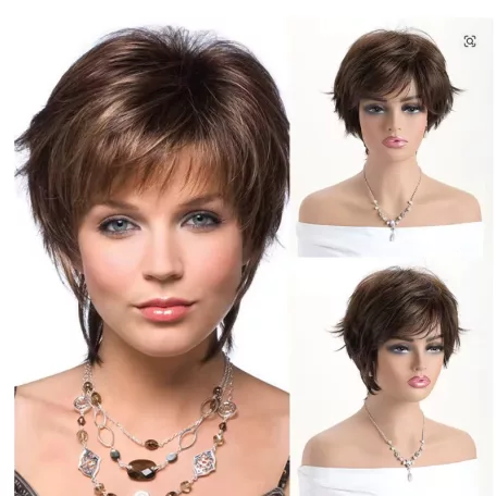 5, EGYSZERŰ GESZTENYEBARNA, ENYHÉN MELÍROZOTT RÖVID paróka, 