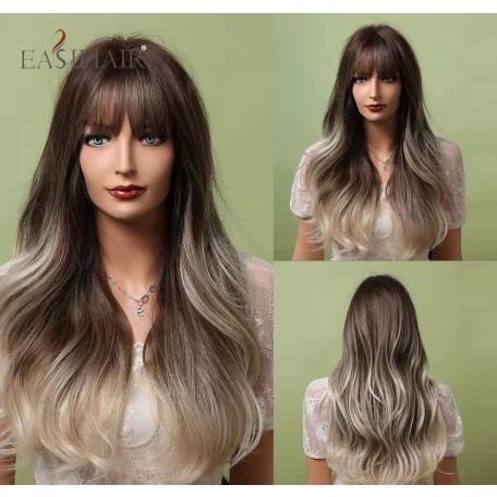 14, CSOKI-BARNA HULLÁMOS OMBRE PARÓKA, VALÓDI HAJ FELHASZNÁLÁSÁVAL