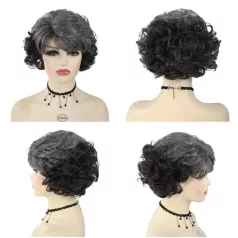   LIZI 2, ELGÁNS, A FEJTETŐN ÖSZÜLŐ FEKETE PARÓKA, VALÓDI HAJ FELHASZNÁLÁSÁVAL