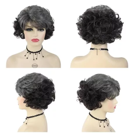 LIZI 2, ELGÁNS, A FEJTETŐN ÖSZÜLŐ FEKETE PARÓKA, VALÓDI HAJ FELHASZNÁLÁSÁVAL