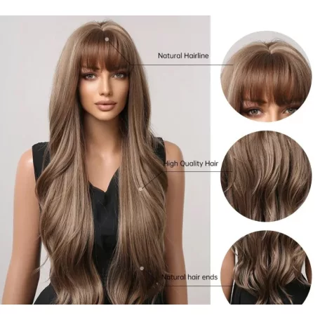 11/C, GYÖNYÖRŰ TERMÉSZETES BARNA HOSSZÚ PARÓKA,VALÓDI HAJ FELHASZNÁLÁSÁVAL