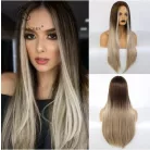 10/F, DIVATOS SÖTÉTBARNA OMBRE PARÓKA,VALÓDI HAJ FELHASZNÁLÁSÁVAL