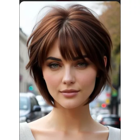 110, GESZTENYEBARNA DIVATOS, JÓ FORMÁJÚ PARÓKA, VALÓDI HAJ FELHASZNÁLÁSÁVAL