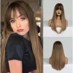   TERMÉSZETES-SZŐKE OMBRE, HOSSZÚ EGYENES PARÓKA, VALÓDI HAJ FELHASZNÁLÁSÁVAL! 