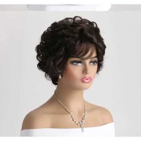 1b, ELEGÁNS, SÖTÉT MÉLY-BARNA PARÓKA, VALÓDI HAJ FELHASZNÁLÁSÁVAL!