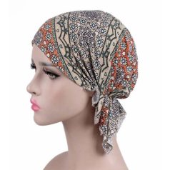   - KEMOTERÁPIÁS KENDŐ, HÁTUL GUMIS, NEM KELL KÖTÖZNI! DRAPP VIRÁGOS