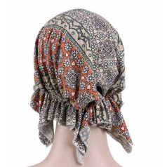   - KEMOTERÁPIÁS KENDŐ, HÁTUL GUMIS, NEM KELL KÖTÖZNI! DRAPP VIRÁGOS