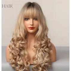   10/J, ELEGÁNS TERMÉSZETES-SZŐKE HULLÁMOS OMBRE (tövénél sötétebb) PARÓKA,VALÓDI HAJ FELHASZNÁLÁSÁVAL