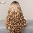 10/J, ELEGÁNS TERMÉSZETES-SZŐKE HULLÁMOS OMBRE (tövénél sötétebb) PARÓKA,VALÓDI HAJ FELHASZNÁLÁSÁVAL
