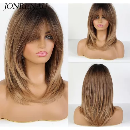 MATILDA, MODERN DIVATOS VILÁGOSBARNA OMBRE PARÓKA, VALÓDI HAJ FELHASZNÁLÁSÁVAL!