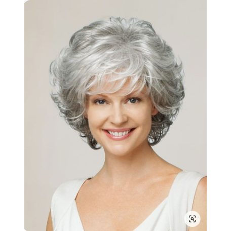 RITA MORENO REPLICA, ELEGÁNS EZÜST PARÓKA, DIVATOSAN TÉPETT FAZON,VALÓDI HAJ FELHASZNÁLÁSÁVAL
