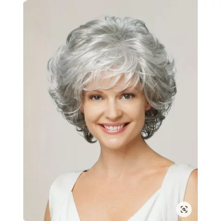 RITA MORENO REPLICA, ELEGÁNS EZÜST PARÓKA, DIVATOSAN TÉPETT FAZON,VALÓDI HAJ FELHASZNÁLÁSÁVAL