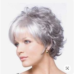   RITA MORENO REPLICA, ELEGÁNS EZÜST PARÓKA, DIVATOSAN TÉPETT FAZON,VALÓDI HAJ FELHASZNÁLÁSÁVAL