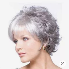   RITA MORENO REPLICA, ELEGÁNS EZÜST PARÓKA, DIVATOSAN TÉPETT FAZON,VALÓDI HAJ FELHASZNÁLÁSÁVAL