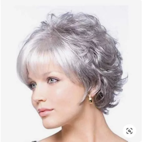 RITA MORENO REPLICA, ELEGÁNS EZÜST PARÓKA, DIVATOSAN TÉPETT FAZON,VALÓDI HAJ FELHASZNÁLÁSÁVAL