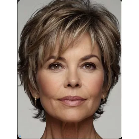 13 , VILÁGOSBARNA DIVATOSAN MELÍROZOTT DIVATOS PARÓKA, VALÓDI HAJ FELHASZNÁLÁSÁVAL