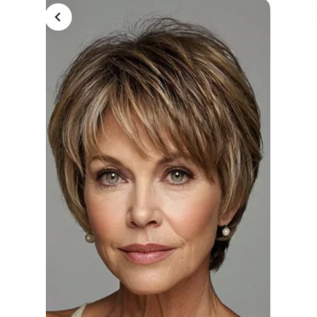 13 , VILÁGOSBARNA DIVATOSAN MELÍROZOTT DIVATOS PARÓKA, VALÓDI HAJ FELHASZNÁLÁSÁVAL