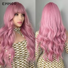   114a, KÜLÖNLEGESEN SZÉP, MÁLNA-RÓZSASZÍN HULLÁMOS PARÓKA, PRÉMIUM MINŐSÉG