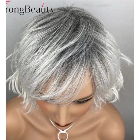 RITA, DIVATOS PLATINA-EZÜST DIVATOSAN "TÉPETT" OMBRE (tövénél sötétebb) PARÓKA, VALÓDI HAJ FELHASZNÁLÁSÁVAL!