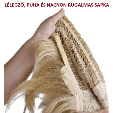 19, ELEGÁNS TERMÉSZETES-FEKETE GÖNDÖR PARÓKA, PRÉMIUM MINŐSÉG