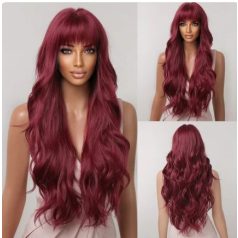   12, TRENDI BURGUNDI SZÍNŰ HULLÁMOS HOSSZÚ PARÓKA, PRÉMIUM MINŐSÉG