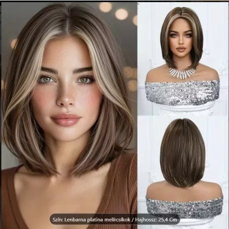 1/aa, ELEGÁNS KÁVÉBARNA, MELÍROZOTT CSIPKE ELÜLSŐ PARÓKA, VALÓDI HAJ FELHASZNÁLÁSÁVAL!