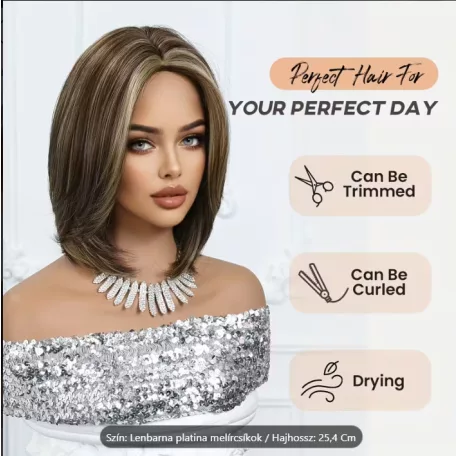 1/aa, ELEGÁNS KÁVÉBARNA, MELÍROZOTT CSIPKE ELÜLSŐ PARÓKA, VALÓDI HAJ FELHASZNÁLÁSÁVAL!