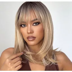   TERMÉSZETES VILÁGOS-SZŐKE OMBRE (sötétebb tővel) PARÓKA, VALÓDI HAJ FELHASZNÁLÁSÁVAL! 