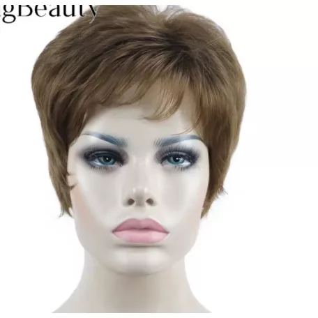 24, TERMÉSZETES VILÁGOS BARNA DIVATOS PIXI PARÓKA, VALÓDI HAJ FELHASZNÁLÁSÁVAL!