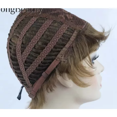 24, TERMÉSZETES VILÁGOS BARNA DIVATOS PIXI PARÓKA, VALÓDI HAJ FELHASZNÁLÁSÁVAL!