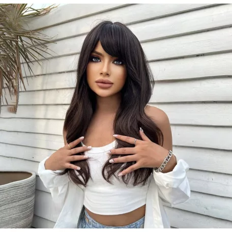 10/E, ELEGÁNS SÖTÉT MÉLY-BARNA PARÓKA,VALÓDI HAJ FELHASZNÁLÁSÁVAL