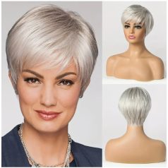   40a, LEGÚJABB DIVAT! ELEGÁNS EZÜST-ŐSZ, OLDALRA FÉSÜLT PARÓKA, PRÉMIUM MINŐSÉG!