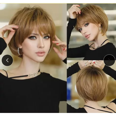 BABI 9/A, EGYSZERŰEN ELEGÁNS VILÁGOSBARNA BUBI PARÓKA, VALÓDI HAJ FELHASZNÁLÁSÁVAL